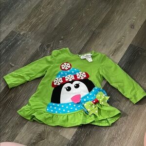 Green Penguin Long Sleeve Toddler Dress